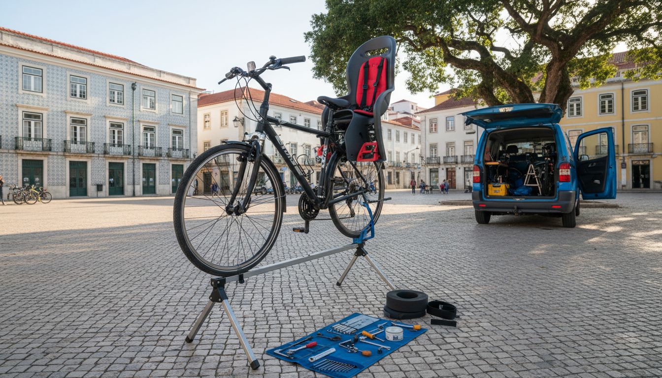 Cadeira traseira de bicicleta preparada para fixação ao quadro