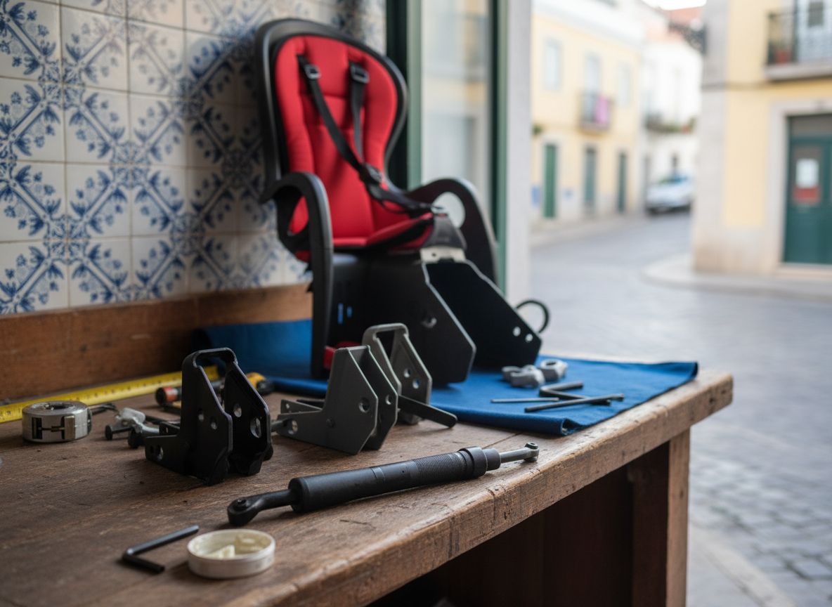 Estrutura e fecho de uma cadeira traseira de bicicleta